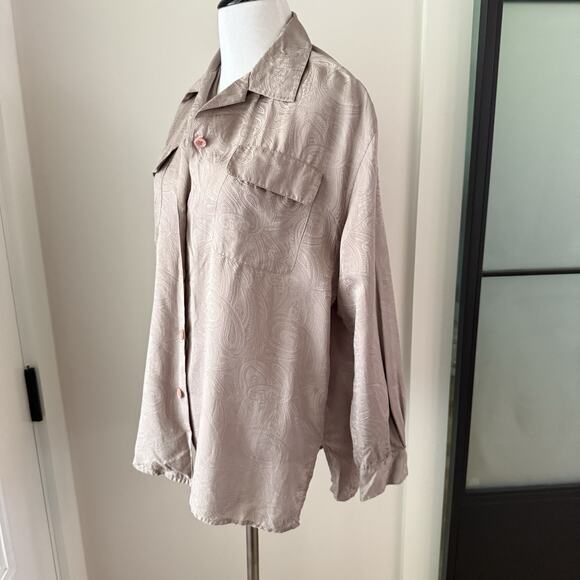Vintage 90s Y2K Silk Blouse Women’s Size Medium Taupe Paisley Long Sleeve Top - Picture 3 of 10